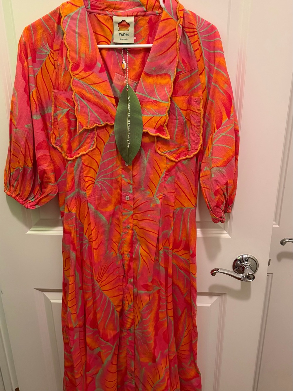 FARM Rio Pink and Orange Tropical Button-Front Maxi Dress